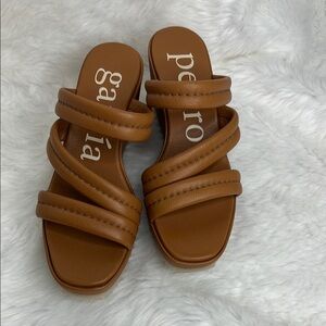 Pedro Garcia Tan Slide Wedge Sandals